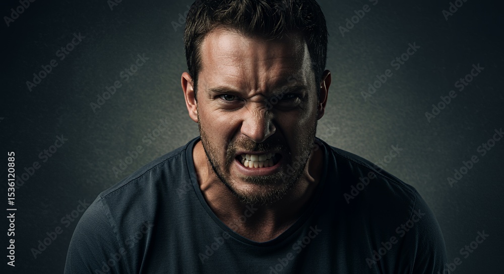 Fototapeta premium Angry Man, Intense Portrait, Dark Background