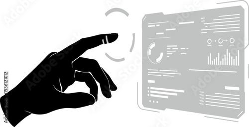 Futuristic technology interface hand touching screen hud digital display touch screen interaction concept editable stock vector illustration