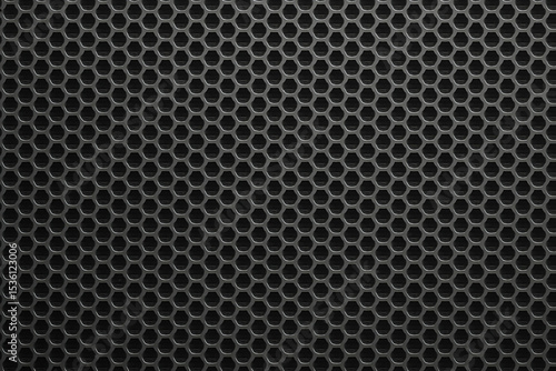 Honeycomb Mesh Texture: A seamless close-up shot reveals a black honeycomb mesh texture, exuding modern industrial aesthetics, with intricate geometric pattern, clean lines.