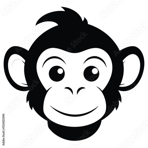 The adorable black and white cartoon monkey face displays a simple, happy smile