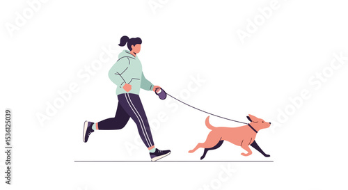 Woman Jogging with Dog: Healthy Lifestyle Vector Illustration
