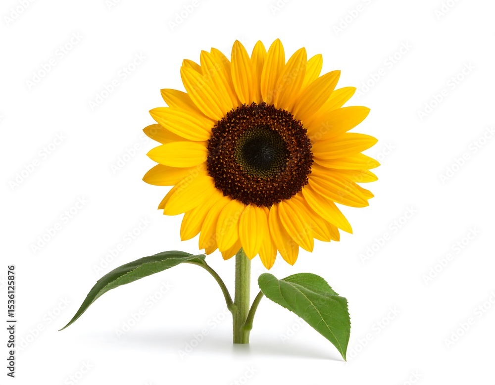 Obraz premium Single sunflower against white background