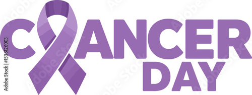 Cancer awareness day purple ribbon support hope fight disease cure health campaign remember 100 characters editable stock vector illustration