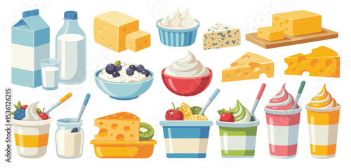 Dairy Products Collection Cartoon Illustration
