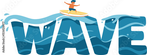 Surfing wave illustration vector design for summer vacation and water sport activity on ocean trip editable stock vector illustration