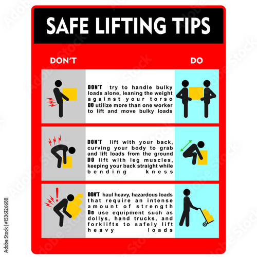 Safe Lifting, information board vector