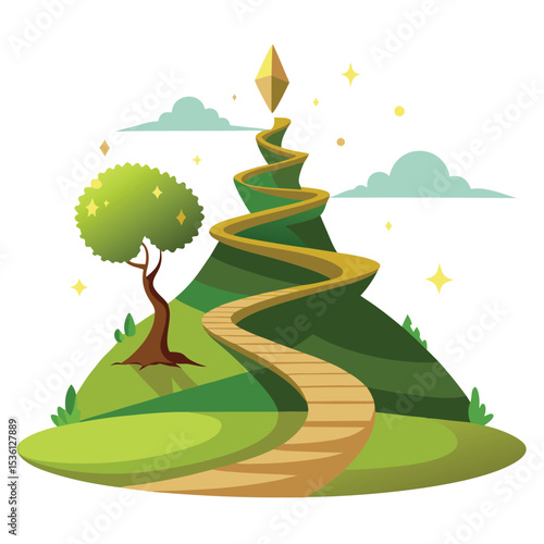 Fantasy hilltop with lone tree, sparkles eps