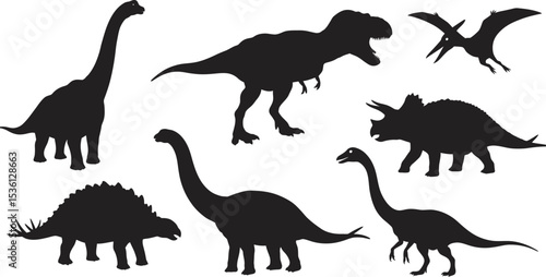Dinosaur silhouettes vector illustration prehistoric animals tyrannosaurus rex triceratops brontosaurus 100 editable stock vector illustration
