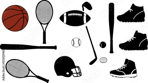 Sports equipment vector illustration featuring basketball tennis baseball football and golf items gear 100 editable stock vector illustration