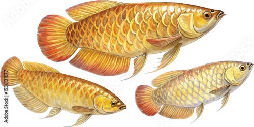 Golden Arowana Fish Watercolor Painting