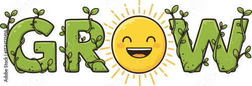 Grow illustration with sun and plants for growth concept and positive vibes design illustration editable stock vector illustration
