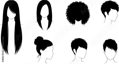 Different hairstyle vector illustration for beauty salon and fashion design with various hair types editable stock vector illustration