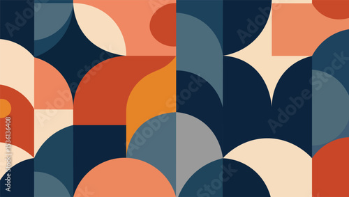 Abstract geometric design featuring semicircles and quadrilaterals in retro earth tone colors