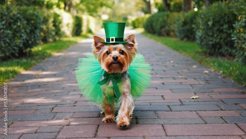 Festive dog parade park pet spring day eye-level fun and whimsy