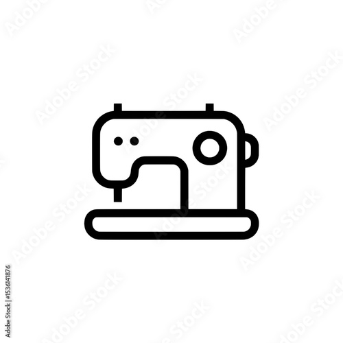 Minimal icon of a sewing machine featuring arm, needle, and knob elements, suitable for home crafting or fashion work.
