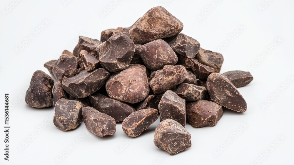 Obraz premium Dark Chocolate Chunks On White. Cocoa Beans with Antioxidant Rich Dark Chocolate Chunks