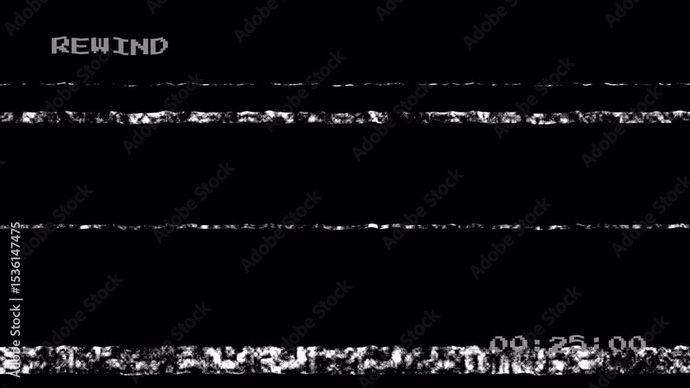 VHS tape rewind screen overlay with 30 second timer. Alpha channel 4K video