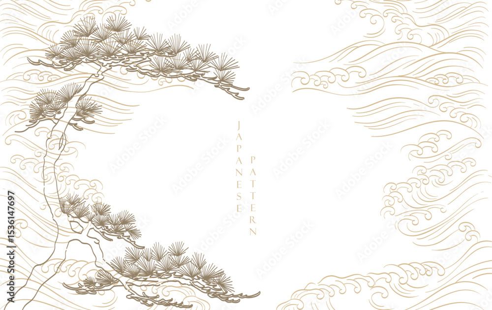 Japanese background with line ocean sea pattern vector. Abstract template with geometric wave pattern. Mountain layout design in oriental style