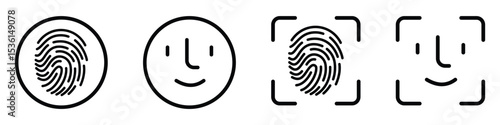 Touch ID and Face ID Vector Icons – Mobile Security Biometric Authentication Set, Vector illustration. 
