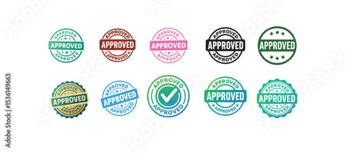 Approved Stamps Set Colorful, Vector Icons