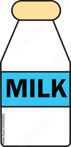 Flat Vector Illustration of Milk Bottle with Bold Label for Dairy Product Packaging, Nutrition Education, and Grocery Design