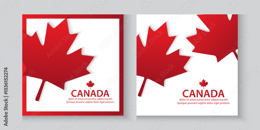 Fototapeta premium Happy Canada Day banner cover background with red maple leaf. canadian poster, cards,for ads promo, web, post. greeting canada day collection backdrop.