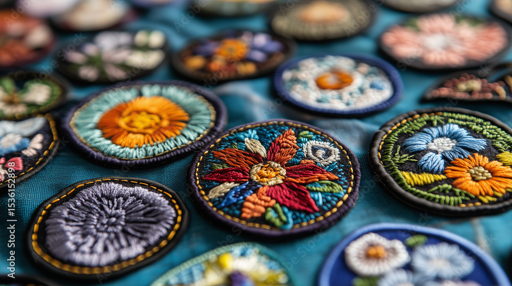 Fototapeta premium Handmade Embroidered Patches on Table - Symbol of Hope and Healing