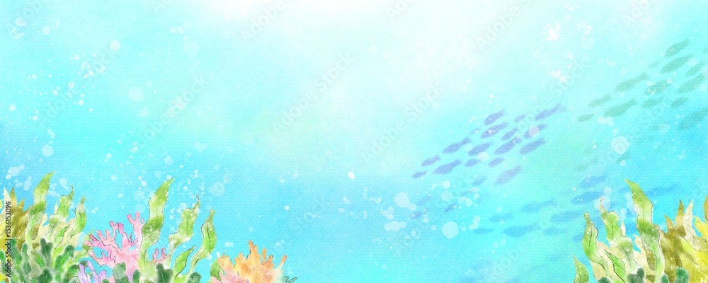 Εκτύπωση καμβά 美しい南国の海をイメージした水中の水彩イラスト