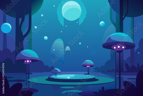 magical glade with floating orbs and bioluminescen.svg