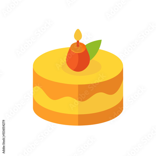 mango mousse cake with fruit toppings and candle 