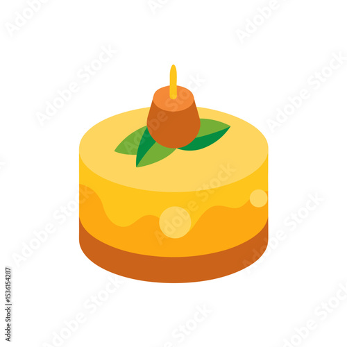 mango mousse cake with fruit toppings and candle  .svg
