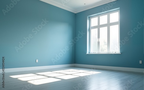 Bright and Tranquil Yoga Space with Blue Walls and Natural Light for Meditation Practice. High quality