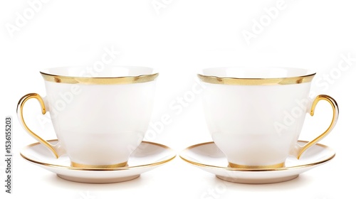  Luxury decorative coffee cups elegantly isolated on a pristine white background, showcasing intricate patterns and premium finishes. Perfect for high-end kitchen styling, home decor, or gourmet bever
