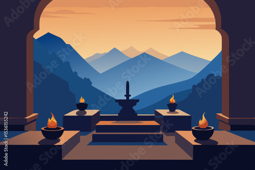 monastery mountaintop living room with carved ston.svg
