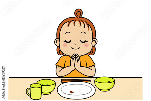 ごちそうさまをするかわいい幼児の完食イラスト素材