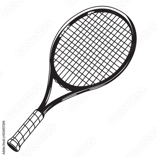 A stylish monochrome silhouette illustration of a tennis racket expertly crafted for recreational sports and representing active lifestyle.