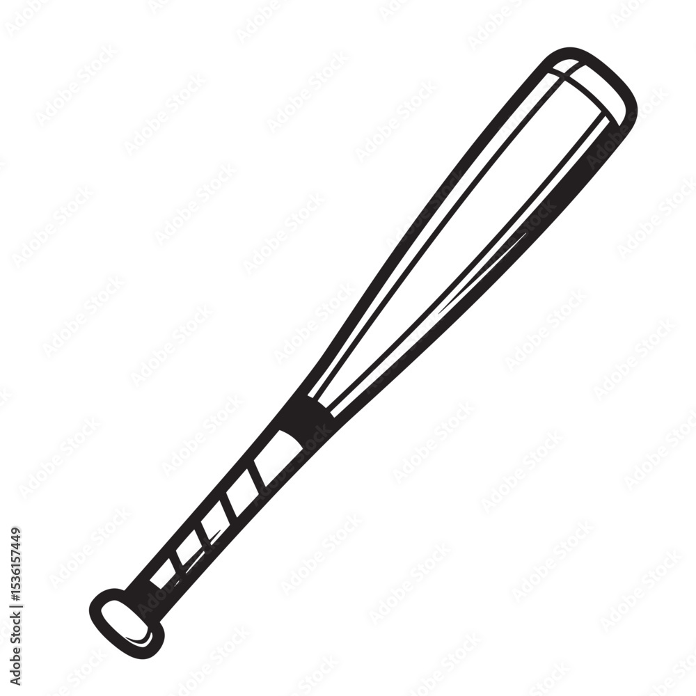 An illustrated vector graphic of a baseball bat depicted in bold black outline with a minimalist silhouette suitable for various applications An illustrated vector graphic of a baseball bat depicted in bold black outline with a minimalist silhouette suitable for various applications