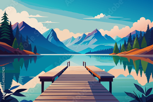 peaceful dock stretching into a quiet alpine lake .svg