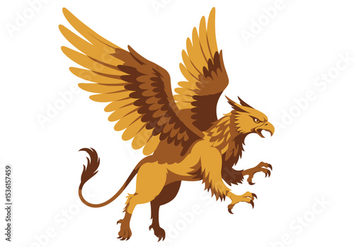 Gryphon a mythical creature with eagle head  lion body wings spread