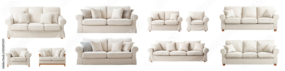 Fototapeta premium A collection of various living room furniture arrangements long title A diverse selection of contemporary neutral toned