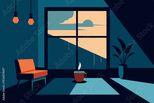 rainy afternoon living room with a cup of tea