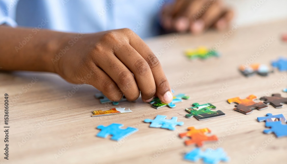 Fototapeta premium Hands assembling a jigsaw puzzle