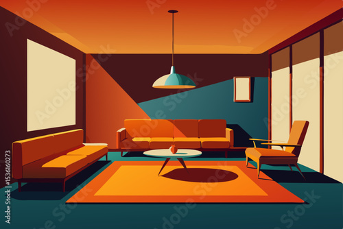 retro 1970s sunken living room with shag carpet