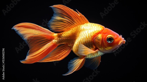 Orange gold fish, side profile, black background