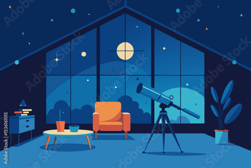 rooftop observatory living room with a telescope 