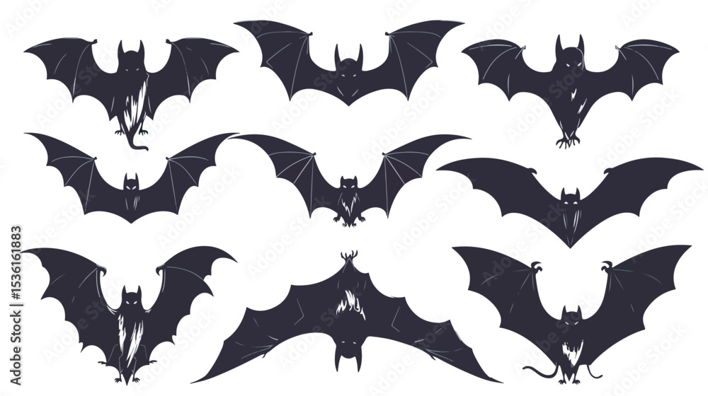 Fototapeta premium Silhouette of bat. Halloween and horror decorations. , black silhouettes isolated on white background