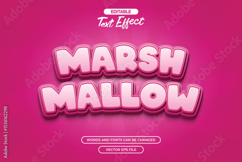 Marshmallow editable text effect with 3d pink text 