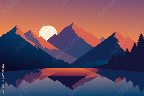 sunrise behind mountain peaks casting long shadows 