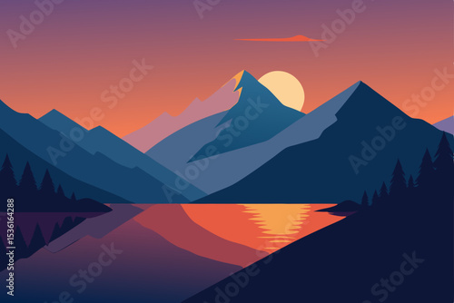 sunrise behind mountain peaks casting long shadows.svg