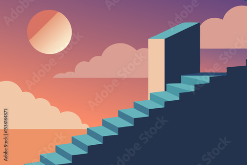 surreal dreamscape with floating stairs and pastel 